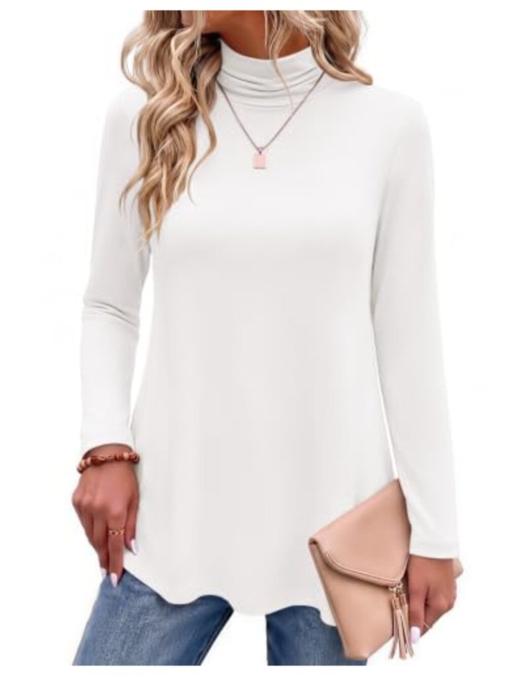 Women's Tunic Turtleneck Long Sleeve Top Mock Neck Stretchy
